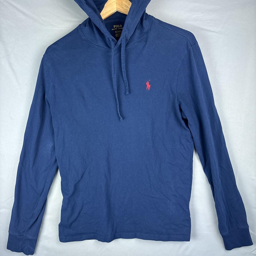 Polo Ralph Lauren Long Sleeve Hooded Shirt Mens Medium Pima Cotton Navy Blue
